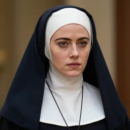 portrait of emma stone dressed as a nun, hyper detailed, award winning