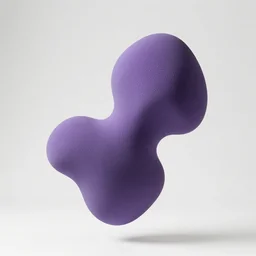 an abstract form in purple wax, foam and porcelain floating in jean prouve design