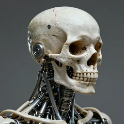 portrait of a biomechanical humanoid, skull and bone intricate biomechanical, hyper detailled, trending on artstation