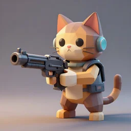 a cat that is holding a machine gun, a low poly render by cedric seaut ( keos masons ), cgsociety contest winner, retrofuturism, rendered in maya, sketchfab, physically based rendering