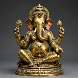 detailed photo of old brass patina statue of ganesha - lakshmi, full body portrait, various bending poses, photorealism, intricate detail, museum diffuse lighting