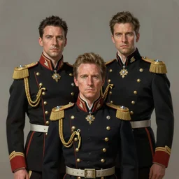 a portrait of john oliver and adam driver posing together, stoic, military uniform, fantasy, intricate, elegant, beautiful, highly detailed, centered, digital painting, artstation, concept art, smooth, sharp focus, illustration, art style by klimt and nixeu and ian sprigger and wlop and krenz cushart