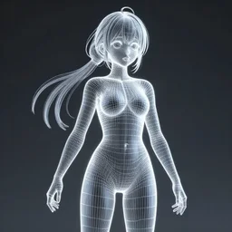 a transparent 3 d wireframe of an anime girl, very detailed, sharp render, 8 k