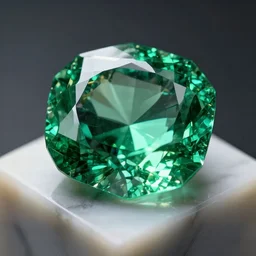close-up | hyperdetailed emerald cut in square patterns over a marble stand | reflections | ultra-realistic | HD 4k | beautiful gemstone | specularity | volumetric lights | artstation | cgsociety |