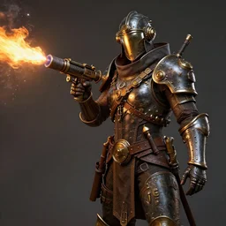 steampunk warrior with a flamethrower, highly detailed, 8 k, hdr, award - winning, trending on artstation, clayton crain
