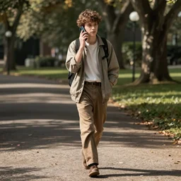 Holden Caulfield walks with a cellphone