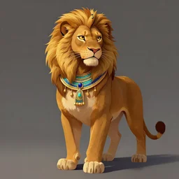 fullbody beautiful detailed character design of a feral feline wearing egyptian necklace, egyptian jewelry. deviantart lioness adoptable, character concept artwork professional in the style of'the lion king ', artstation deviantart
