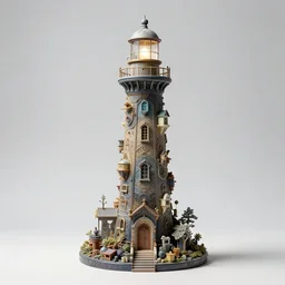 photo still of solarpunk elaborate, complex miniature lighthouse sculpture by artist takanori aiba, 8 k, highly detailed, intricate, studio lighting bright ambient lighting key light, 8 5 mm f 1. 8