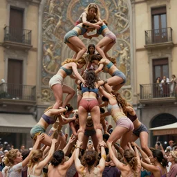 hundreds of undressed women climbing on each other, incredible catalan human tower highly detailed, digital painting, matte, sharp focus, art by wlop, greg rutkowski, alphonse mucha, frank frzetta, boris vallejo, bouguereau, beksinski, cinematic, octane render - h 1 2 8 0