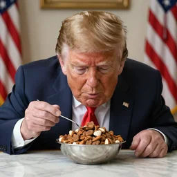 Donald trump eating dog food out of a bowl, realistic