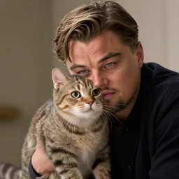 leonardo dicaprio as a cat in a live action movie, action movie still
