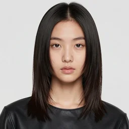ektachrome, youthful asian demure, exquisite features, feminine cut, frontiers in flight leather hazmat suit densely covered iconic fashion branding like the unilever logo, a. rrajani