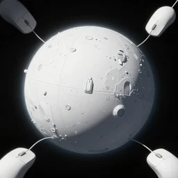a random planet the planet is all white and futuristic looking and the planet is surrounded by a couple of computer mouses by greg rutkowski