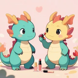 cute dragons putting make up on each other