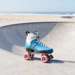 roller blades ride bowl on the beach pastel colors, pro photography octane render weta digital,