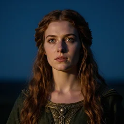“portrait, face of a beautiful young druid Celtic woman, clear sky, nighttime, dramatic lighting, cinematic, establishing shot, extremely high detail, renaissance painting”