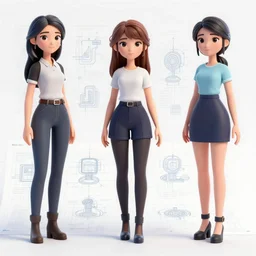 pattern of anthropomorphic social 3 d anime girls accompanying artificial intelligence blueprint