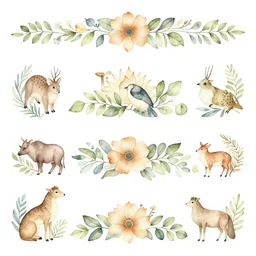decorative water color ornate border design of fauna, vector art