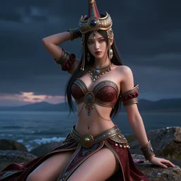 beautiful 3 d render of a sexy mongolian queen goddess in a sensual pose, sexy face, atmospheric lighting, intricate, volumetric lighting, beautiful, rich deep colours masterpiece, sharp focus, ultra detailed, in the art style of bowater, charlie, with lake baikal in the background