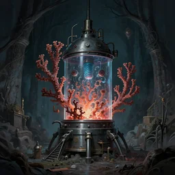 a gothic illustration of an alchemical coral fusion reactor, featured on artstation