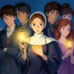 portrait of florence nightingaleholding a faloon lamp to her heart ; by james jean, charlie bowater, tom bagshaw, nikolay makovsky, melanie delon : : enchanting, colorful, ethereal, portrait, manga character design, illustration, hyperrealism, photorealism, digital art, concept art, fantasymakoto shinkai takashi takeuchi studio ghibli