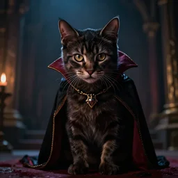 a kitten vampire lord dramatic lighting cinematic establishing shot extremely high detail foto realistic cinematic lighting post processed