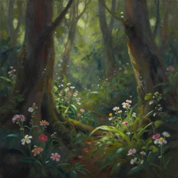 smooth flowering underground forest. gouache painting by the award - winning concept artist, bloom, chiaroscuro, backlighting, depth of field.
