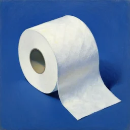 post impressionist painting of toilet paper roll on a blue background