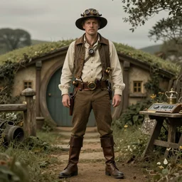 ( ( ( ( ( portrait 1 9 5 0 s retro future hobbit without boots adventurer in steampunk costume full portrait, muted colors. ) ) ) ) ) by jean - baptiste monge!!!!!!!!!!!!!!!!!!!!!!!!!!!!!!