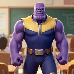 Thanos at school, digital art, illustration, trending on artstation, well detailed