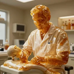 sculpture of a dentist made entirely out of honey