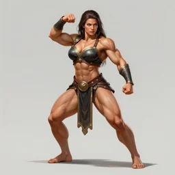 portrait of a full body of beautiful, voluptuous and strong female warrior flat lighting, intricate, muscular, highly detailed, smooth, sharp focus, illustration, art by simon bisley, action tpose