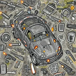 Apocalypse survival car with guns and fire boosters, highly detailed, HD, mega detailed