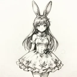 Sketch of an anime furry bunny girl wearing a dress, deviantart, trending on artstation, high quality