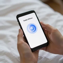 someone prompting stable diffusion with mobile phone in hand in bed, pov