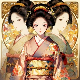 symmetry!! beautiful anime girl geisha portrait, wearing flowery kimono, expressive eyes, highly detailed, anime, dynamic lighting, digital art, digital painting, artstation, wlop, gil elvgren, sharp focus, illustration, art by artgerm and greg rutkowski and alphonse mucha, 8 k