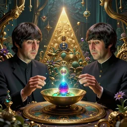 beatles on lsd, hyper detailed, dramatic lighting, cgsociety, realistic, hyper detailed, insane details, intricate, dramatic lighting, hypermaximalist, golden ratio, rule of thirds, octane render, weta digital, micro details, ultra wide angle, artstation trending, 8 k,