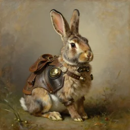 steampunk rabbit, oil painting by rembrandt