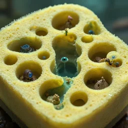 sponge with many tunnels inside each hole, tunnels lead to different worlds, surreal, detailed, high definition, lord of the rings esk, close up, mysterious, curiosity,