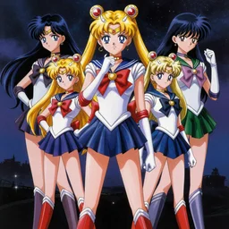 sailor moon, sailor mercury, sailor mars, sailor jupiter, sailor venus, sailor chibi moon, sailor uranus, sailor pluto, sailor neptune, tuxedo mask, anime art, unreal render, hyper detailed drawing, intricate, anime key visual, manga, digital painting, artstation, hard focus, symmetry, illustration, landscape