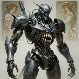 dreamland of chinese, ghost, sharp, slender and densely arranged teeth, dystopian, cyberpunk, nanotech demonic monster horror, mecha, ominous, intricate, studio, art by anthony macbain + greg rutkowski + alphonse mucha, concept art, 4 k, sharp focus