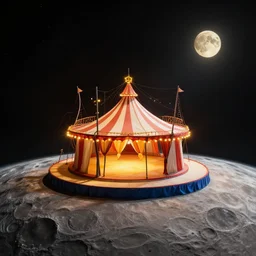 circus on the surface of the moon, circus, magical, warm light, photo realistic