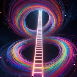 highly detailed realistic colorful infinity glowing swirling ladder going into space, vibrant colors, award winning masterpiece photography, hyper realistic, concept art, 8 k detail post - processing