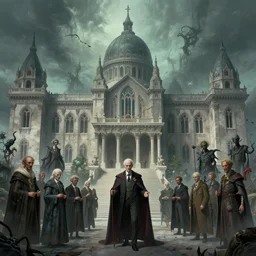 a legislature composed of unnerving eldritch lovecraftian legislators, realistic, fantasy illustration