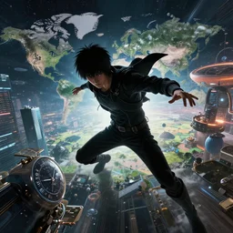 highly detailed portrait of a meta universe, a virtual world that maps and interacts with the real world, a collection of virtual time and space, by greg rutkowski and fujimoto tatsuki, dramatic lighting, dynamic pose, dynamic perspective