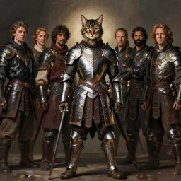 ( ( ( full length portrait of a dark tabby tabaxi, halberd, breastplate ) ) ), d & d, tyler jacobson, greg rutkowski, frank frazetta, alexandre chaudret, boris vallejo, michael whelan, miro petrov, magali villeneuve, donato giancola