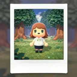 Ghost of Isabelle from animal crossing standing in the forest, Polaroid