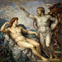 Evelyn De Morgan, michelangelo's The Creation of Adam masterpiece, highly detailed, beautiful, epic lighting, wide angle, trending on ArtStation, ultra realistic