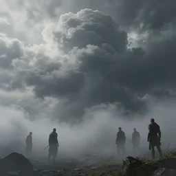heavy clouds, dense fog, by wayne barlowe, peter mohrbacher, kelly mckernan, epic scene, 4 k, dark fantasy, environment, unreal engine 5, detailed