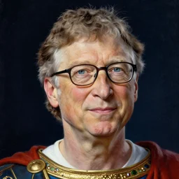 a bill gates with short wavy curly light brown hair and blue eyes, a space empress in byzantine style. beautiful highly detailed face, painting by ilya kuvshinov